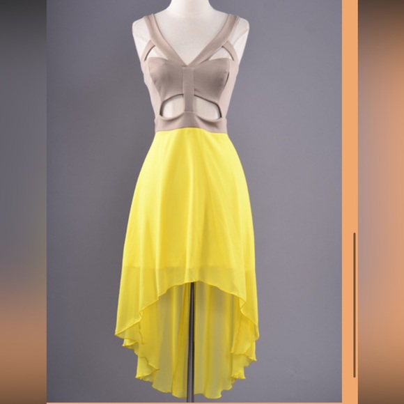 Elegant Yellow and Tan Women's Dress - Picture 4 of 6